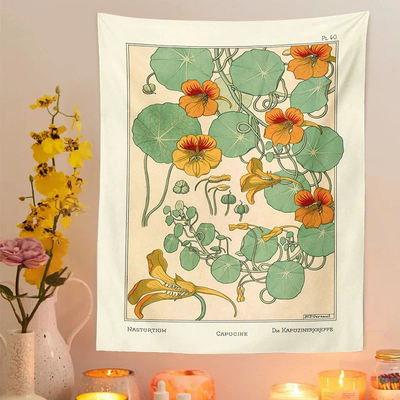 Afralia™ Wildflower Wall Hanging: Vintage Botanical Tapestry - Nasturtium Thistle Retro Design