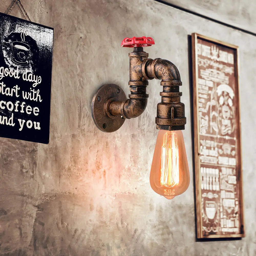 Afralia™ Iron Water Pipe Wall Lamp E27 Loft Bar Lighting Fixtures