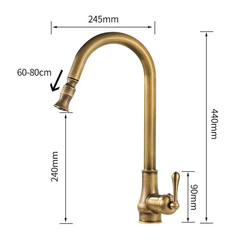 Afralia™ Antique Brass Pull Out Kitchen Faucet with Stream Sprayer Head