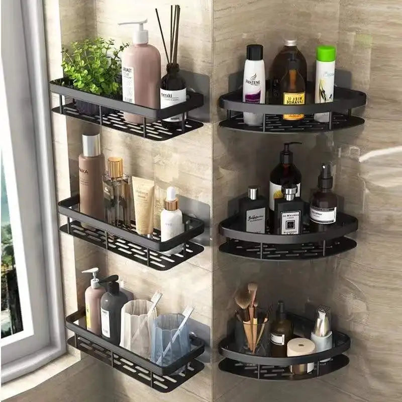 Afralia™ Bathroom Corner Shelves Suction Cup Storage Rack Shower & Kitchen Organizer