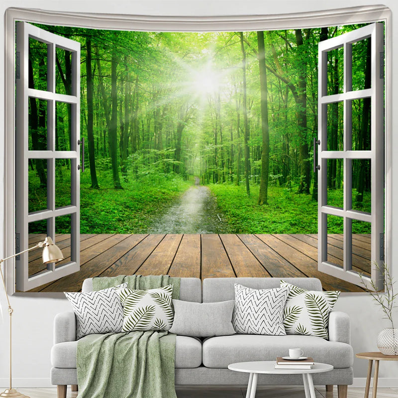 Afralia™ Woods View Tapestry Wall Hanging: Psychedelic Hippie Boho Living Room Decor