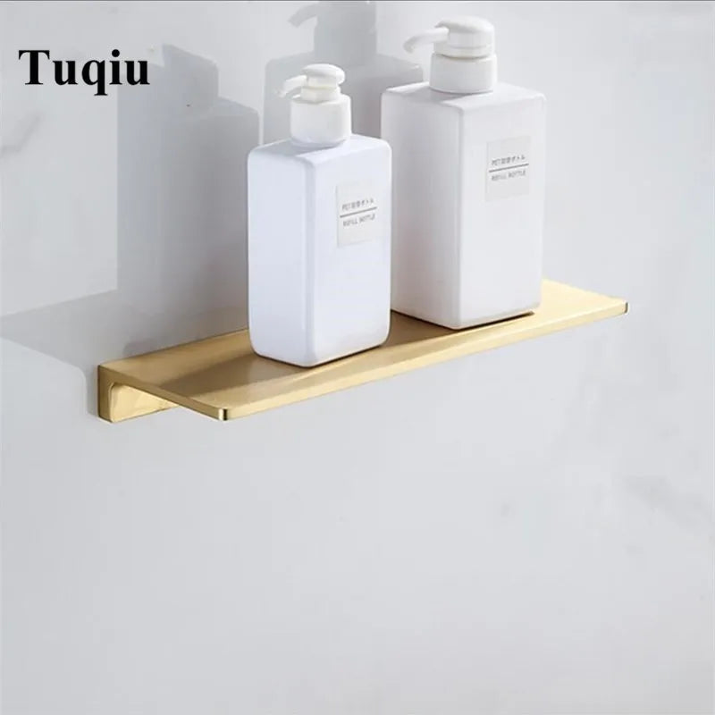 Afralia™ Total Brass Wall Mounted Bathroom Shelf in Brushed Gold Finish