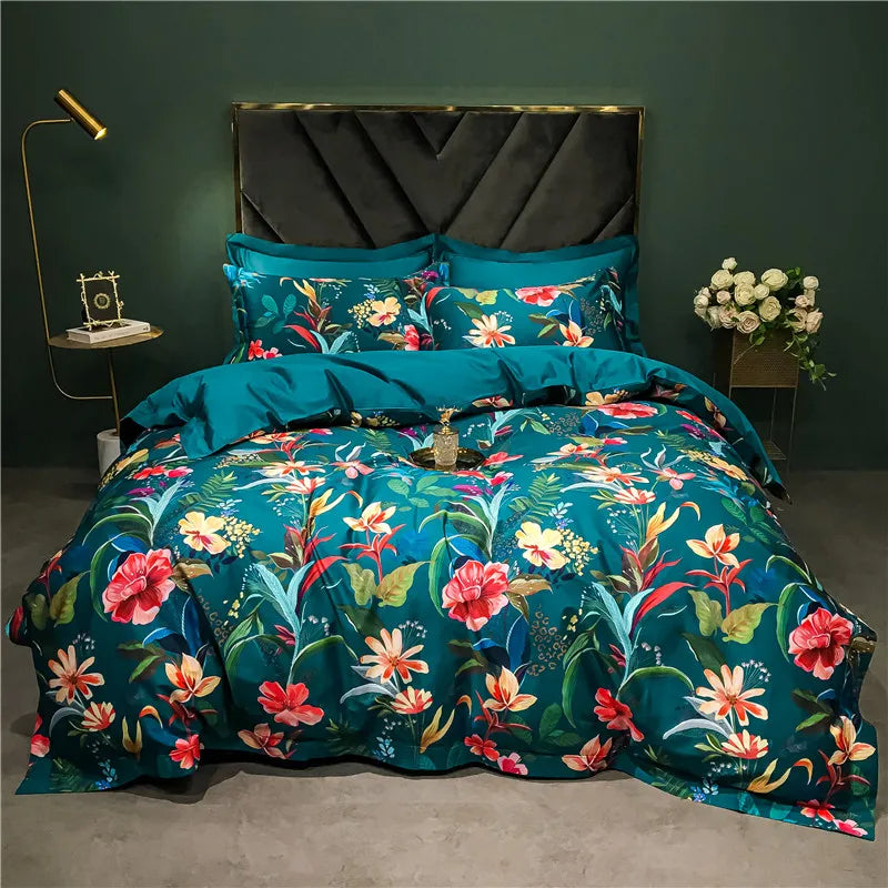 Afralia™ 1400TC Egyptian Cotton Bird Floral Bedding Set - Luxury 4Pcs