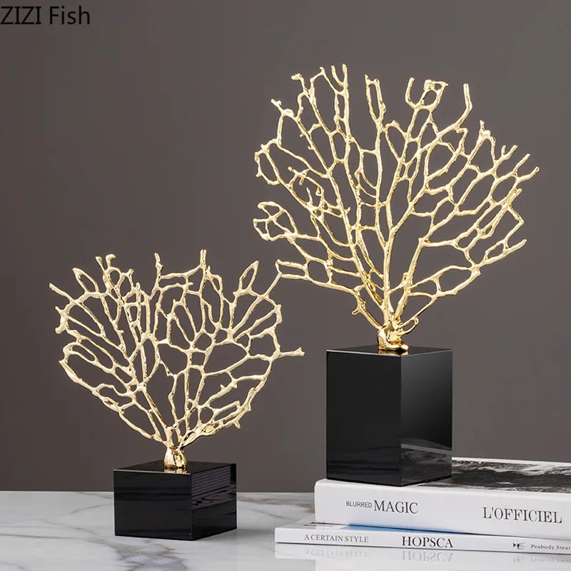 Afralia™ Alloy Coral Crafts on Crystal Base for Stylish Desktop Decor