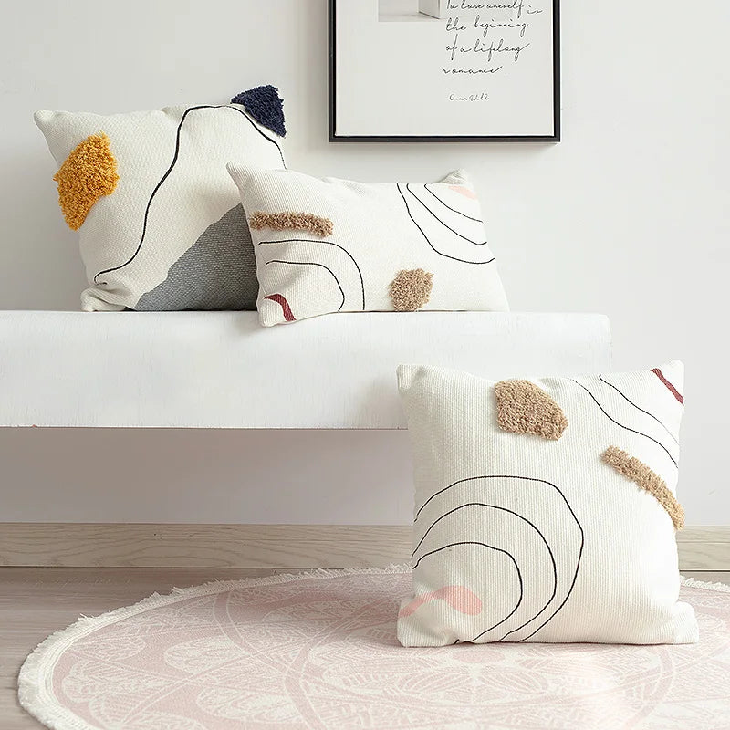 Afralia™ Abstract Line Colors Handmade Tufted Cushion Cover 45x45cm for Home Decor