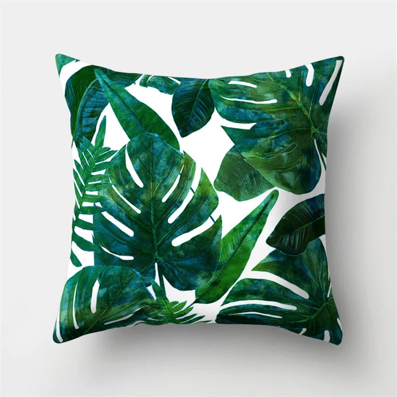 Afralia™ Nordic Green Leaves Cactus Cushion Cover 45x45cm for Home Decor & Sofa