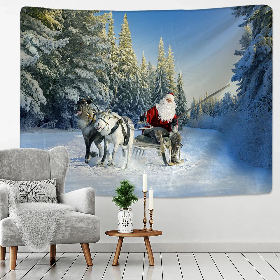 Afralia™ Xmas Santa Deer Tapestry Wall Hanging for Festive Home Decor