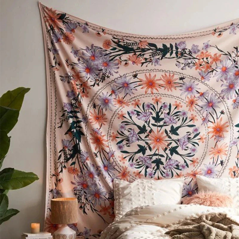 Afralia™ Bohemian Mandala Flower Tapestry Wall Hanging for Living Room Bedroom Decor