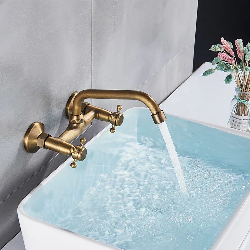 Afralia™ Antique Brass Kitchen Faucet with Swivel Spout and Dual Handle Mixer