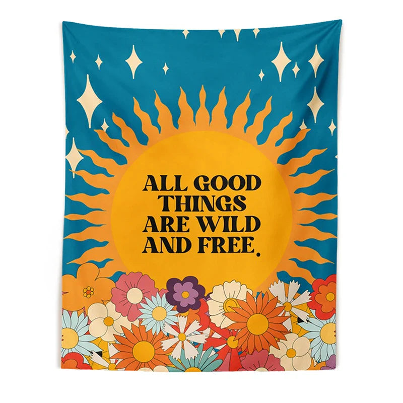 Afralia™ Retro Sun Tapestry Wall Hanging: 70s 80s Aesthetic Vintage Flower Hippie Decor