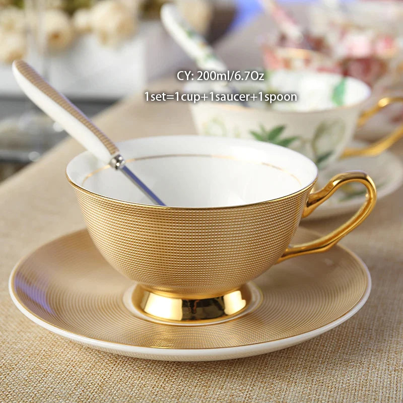 Afralia™ Porcelain Coffee Cup Saucer Spoon Set | Luxury Tea Mug 200ml Bone China