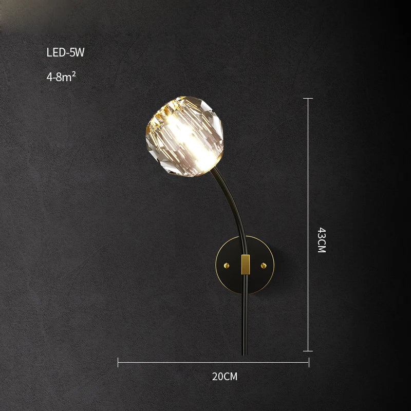 Afralia™ Crystal LED Wall Sconce for Bedroom Corridor - Designer Black Gold Wall Light