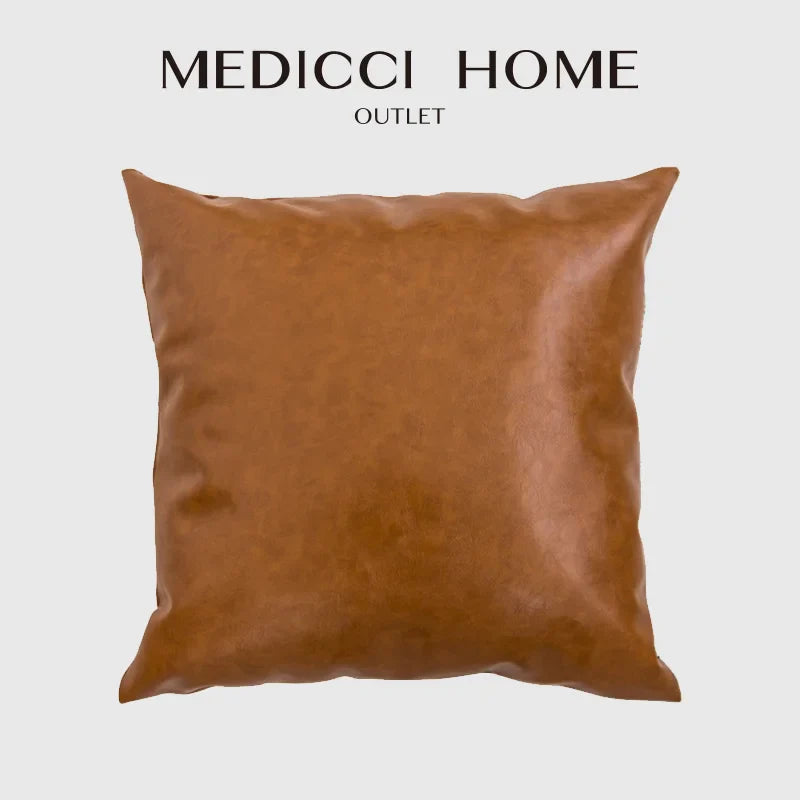 Afralia™ Cognac Leather Cushion Cover, High-End Italian Import, Brown Boho Modern Pillow Case