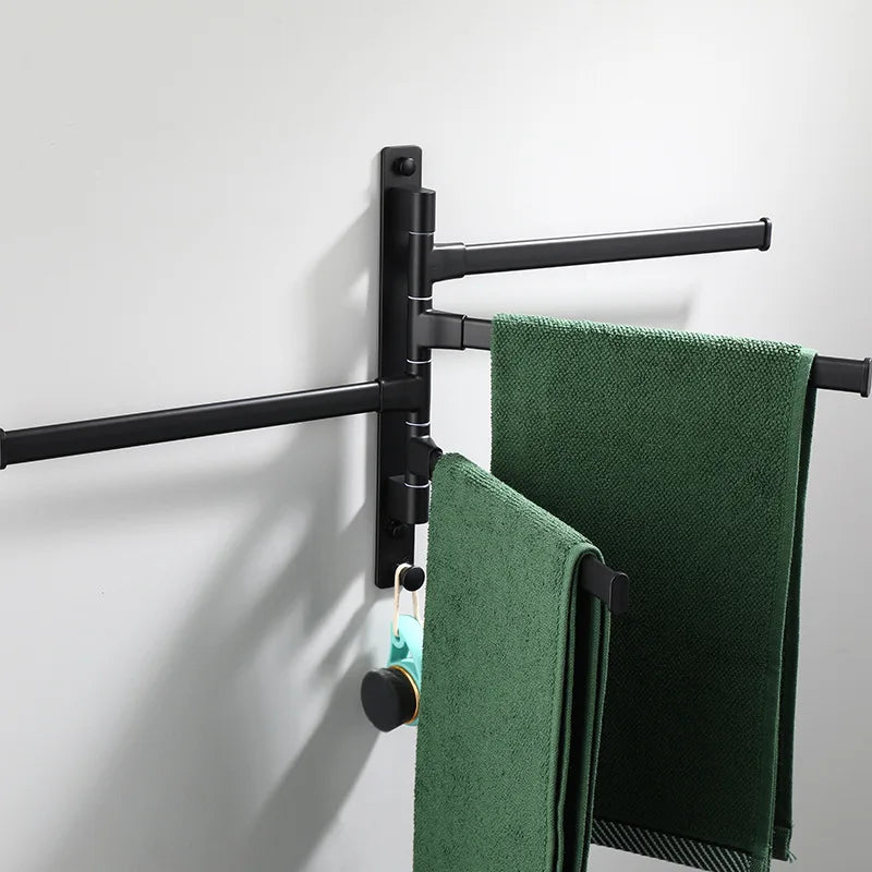 Afralia™ Swivel Black Aluminum Towel Holder Wall Mounted Bathroom Towel Rack