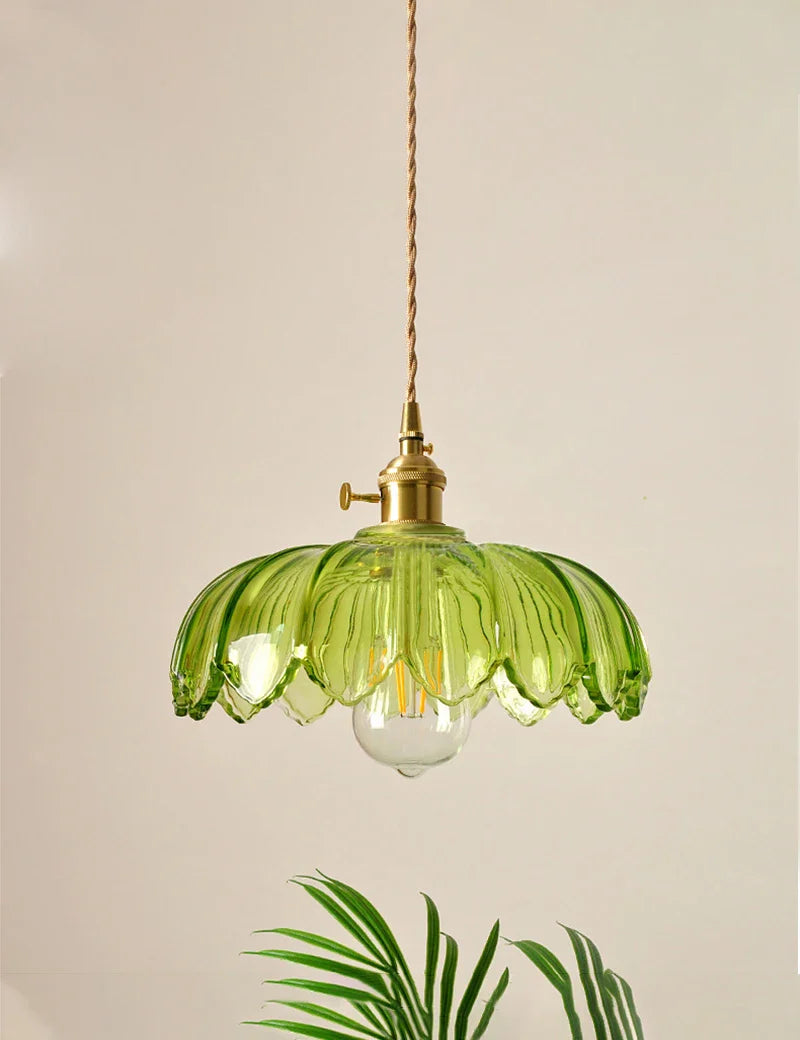 Afralia™ Classic Retro Glass Hanging Chandelier Ceiling Light Fixture White Green