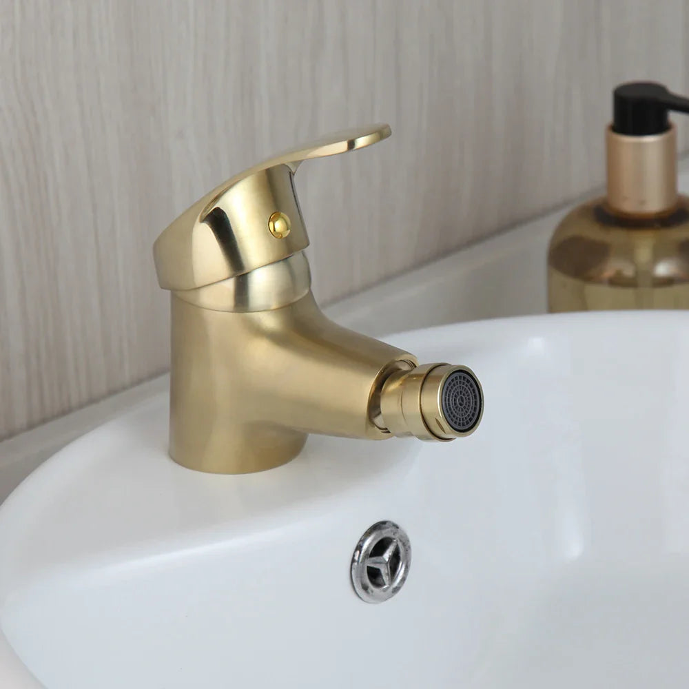 Afralia™ Brushed Gold Basin Mixer Tap - Solid Brass Vessel Vanity Faucet