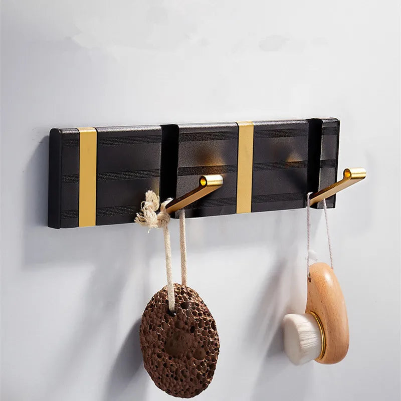 Afralia™ Aluminum Folding Robe Hook Black Gold Wall Mount Towel Hanger Kitchen Door Hook