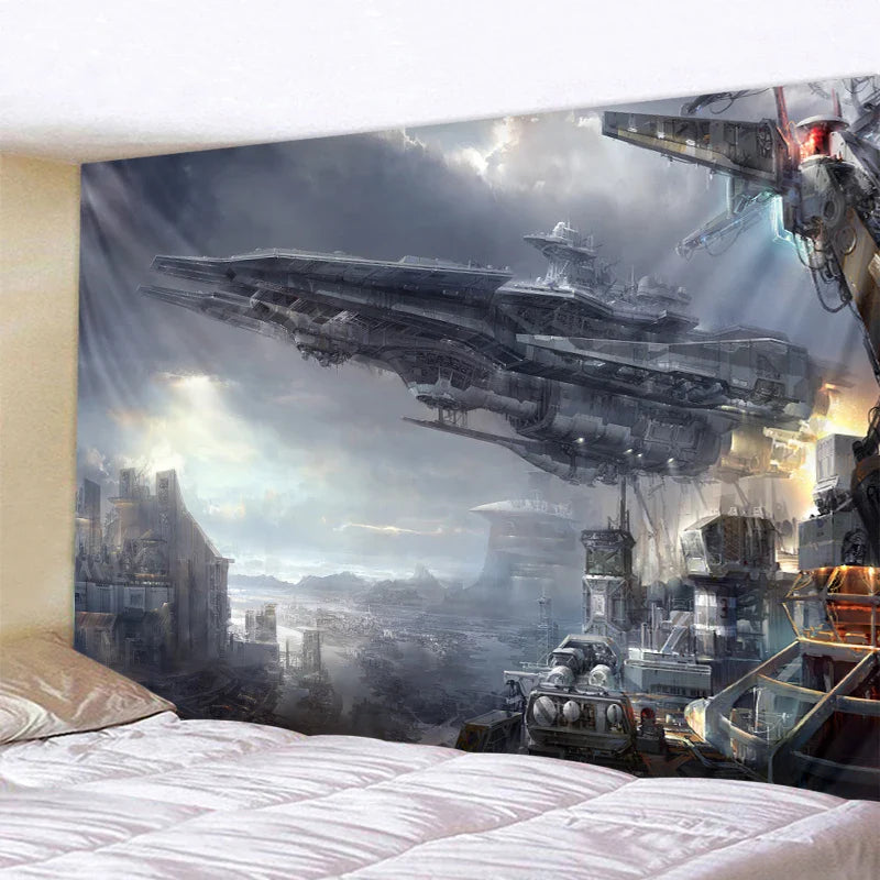 Afralia™ Warship Tapestry: Sci-Fi Decorative Bohemian Sofa Blanket & Yoga Mat