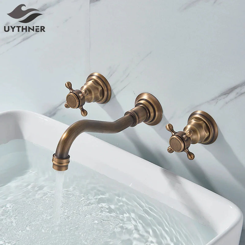 Afralia™ Black Basin Faucet: Wall Mounted Hot/Cold Water Mixer for Bathroom Sink