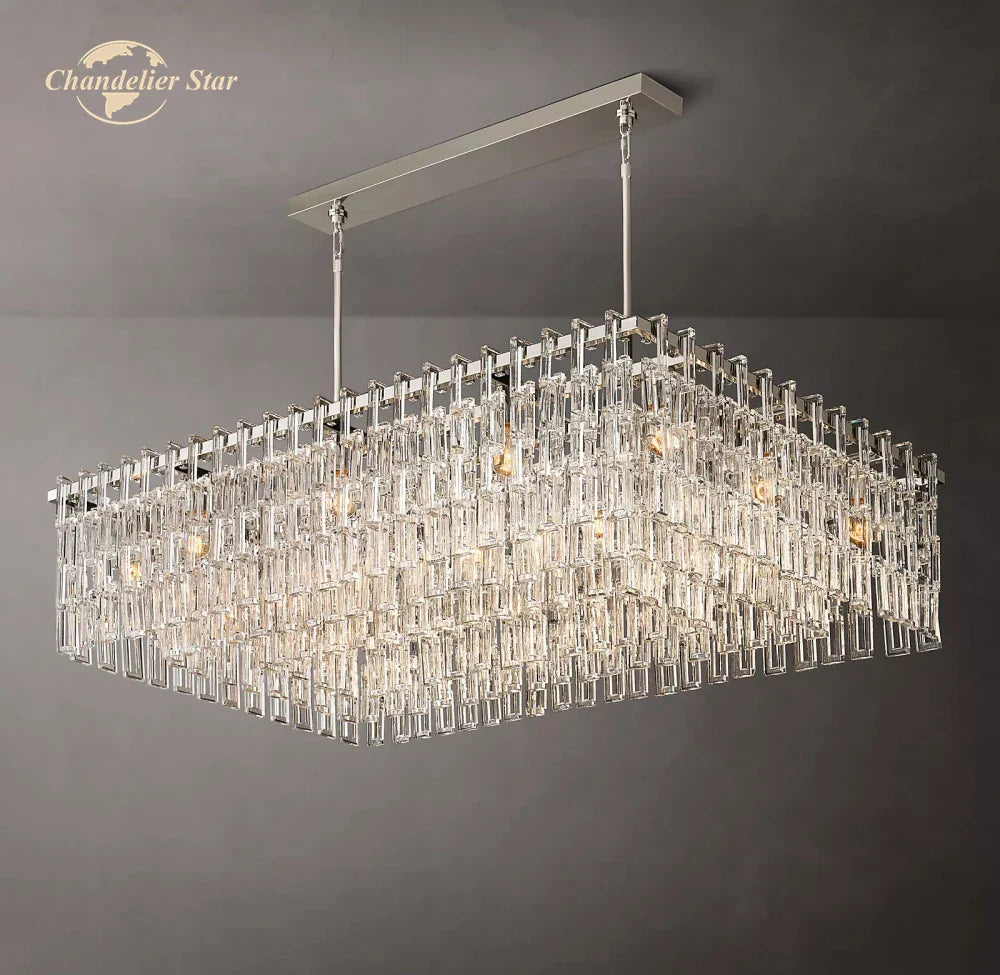 Afralia™ Black Marignan K9 Crystal Rectangular Chandelier for Living Dining Room