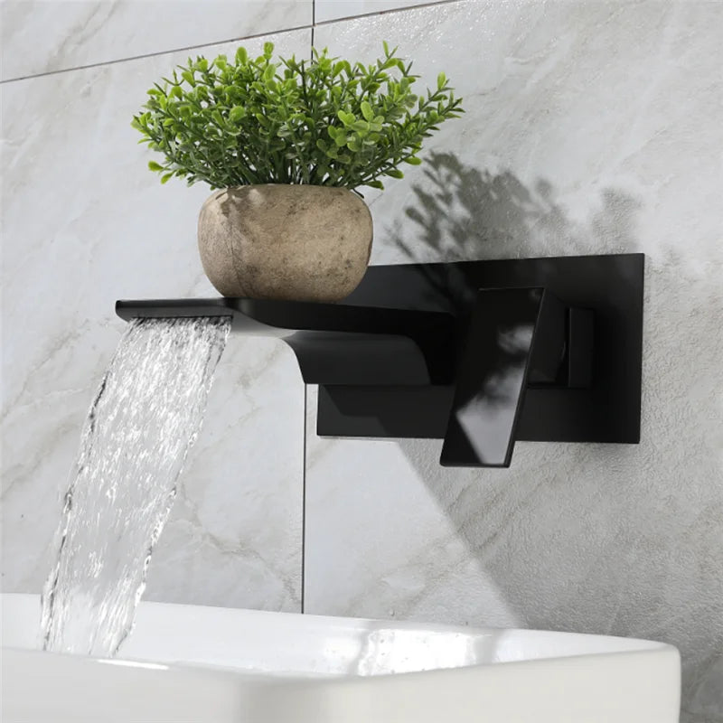 Afralia™ Blanoir Solid Brass In-Wall Black and Brushed Gold Basin Faucet Mixer Tap