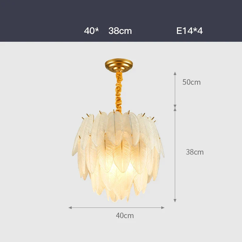 Afralia™ Art Deco White Glass Feather Chandelier with LED Lighting for Foyer & Bedroom