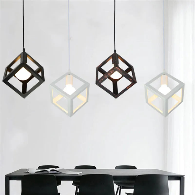 Afralia™ Metal Cube Pendant Lamp: Industrial Retro Village Hanging Light