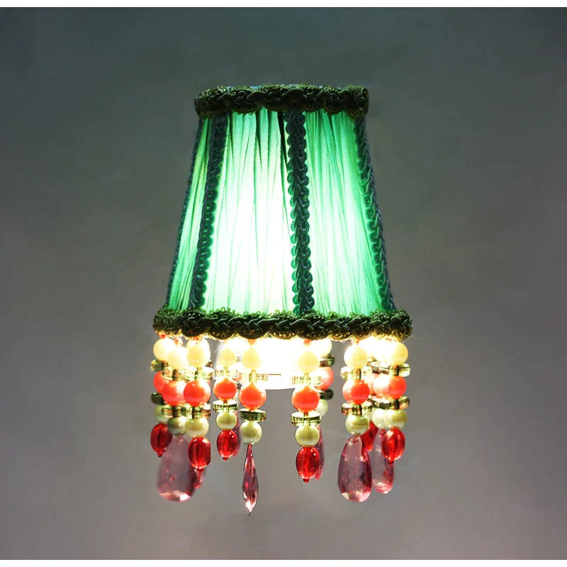 Afralia™ Bohemia Style Emerald Green Cloth Lampshade with Tassels