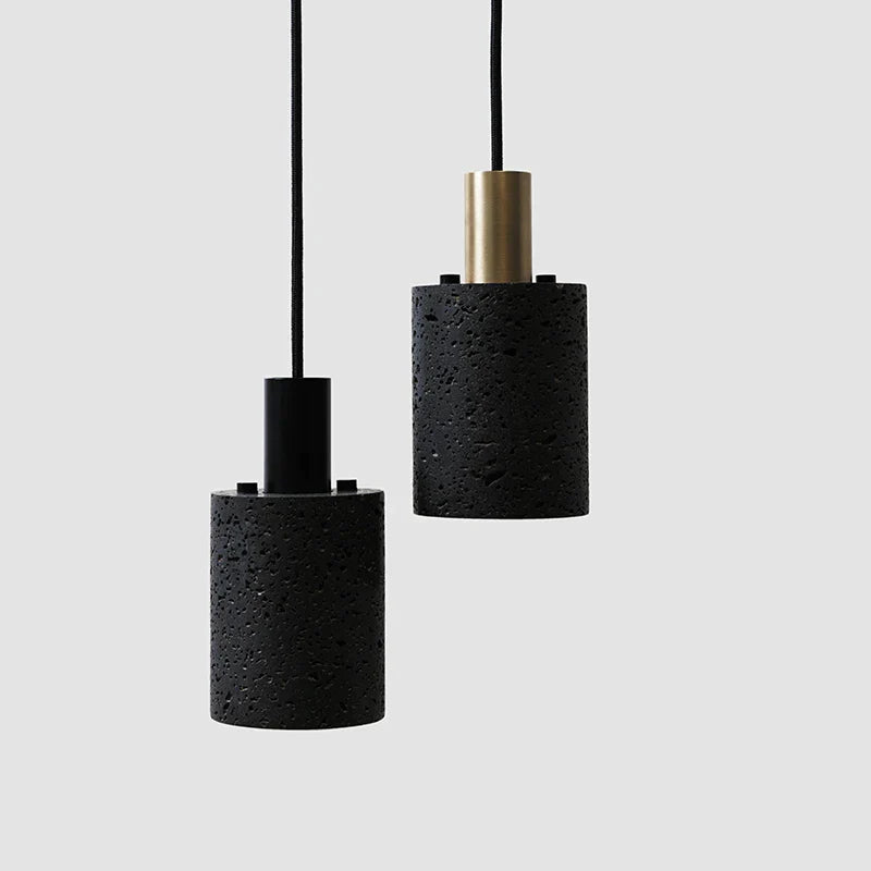 Afralia™ Black Travertine Cement Terrazzo Pendant Light Industrial Hat Light