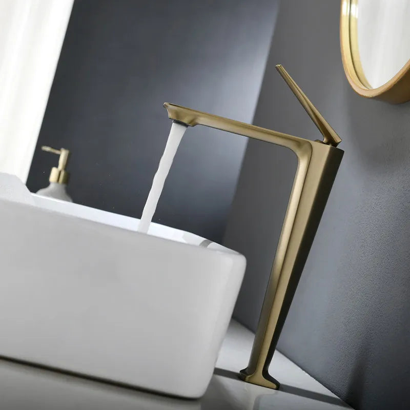 Afralia™ Brushed Gold Basin Faucet - Hot/Cold Sink Tap - Deck Mount Mixer