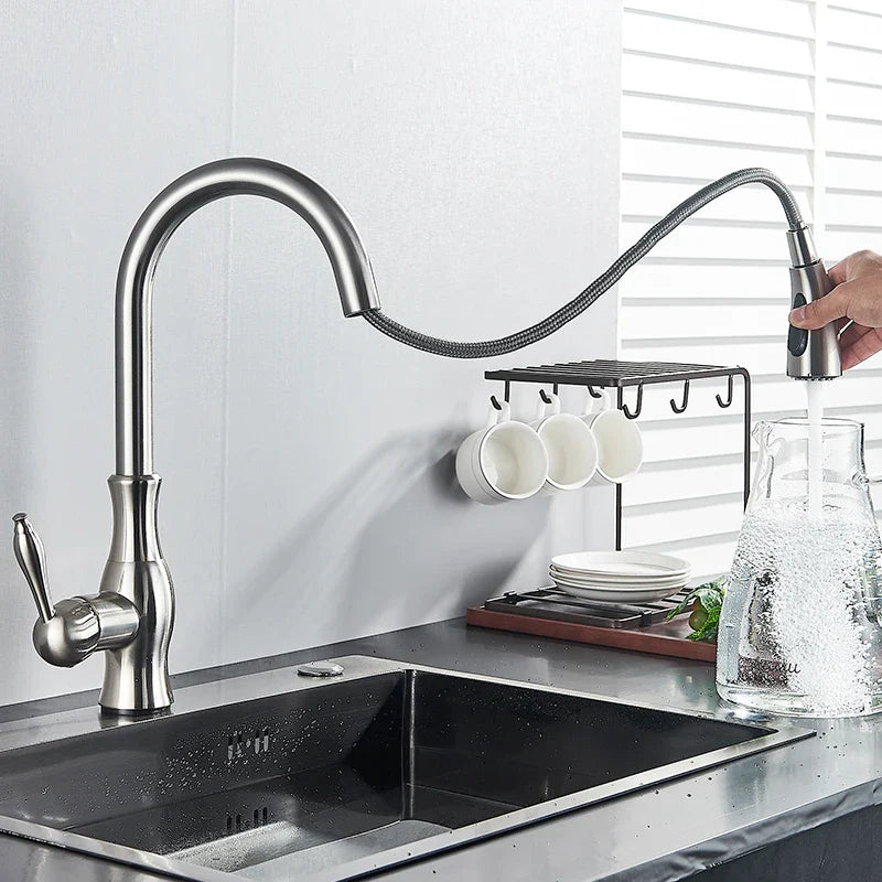 Afralia™ Smart Touch Kitchen Faucet: Sensor Dual Outlet Mixer Taps, 360 Rotation, Nickel/Black