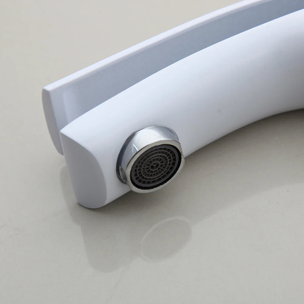 Afralia™ Polished White Bathroom Faucet Mixer Tap - Single Handle Basin Sink Tap