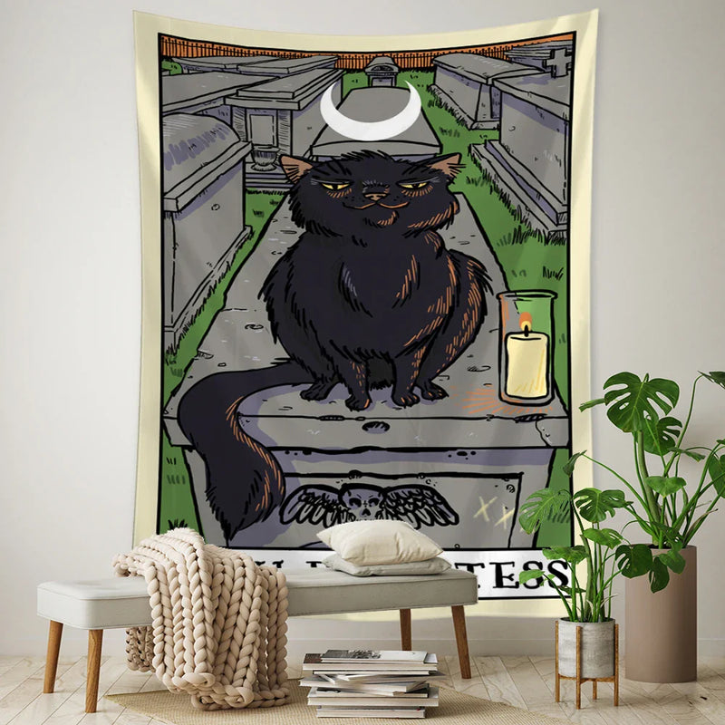 Afralia™ Black Cat Tarot Tapestry: Psychedelic Hippie Wall Hanging Room Decor