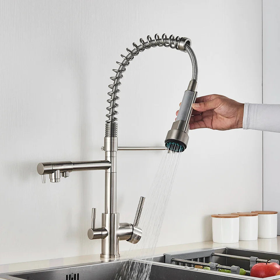 Afralia™ Kitchen Water Filter Faucet: Three Spout Mixer, 360° Rotation, Water Purification Feature