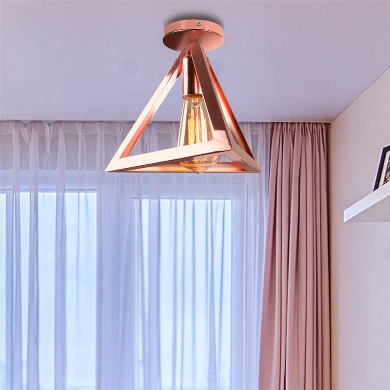 Afralia™ Rose Gold Iron Cage Ceiling Light for Kitchen Island, Bedroom, Porch