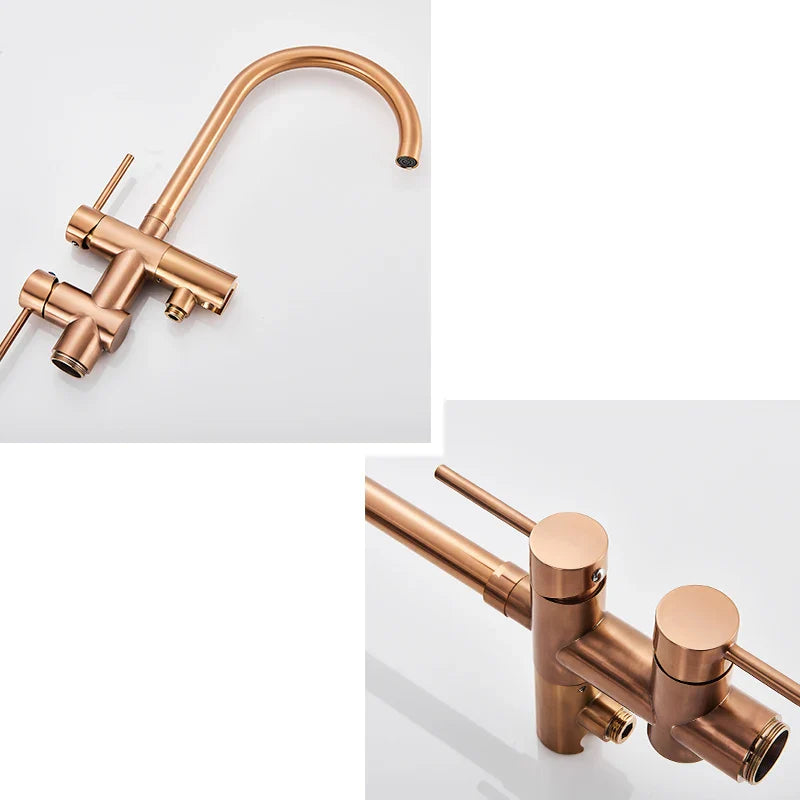 Afralia™ Rose Golden Freestanding Bathtub Faucet with Handshower
