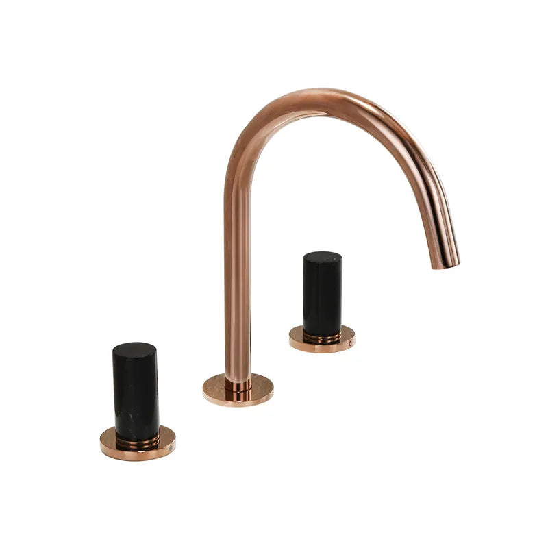 Afralia™ Rose Gold & Black Widespread Basin Faucet: Solid Brass Sink Mixer