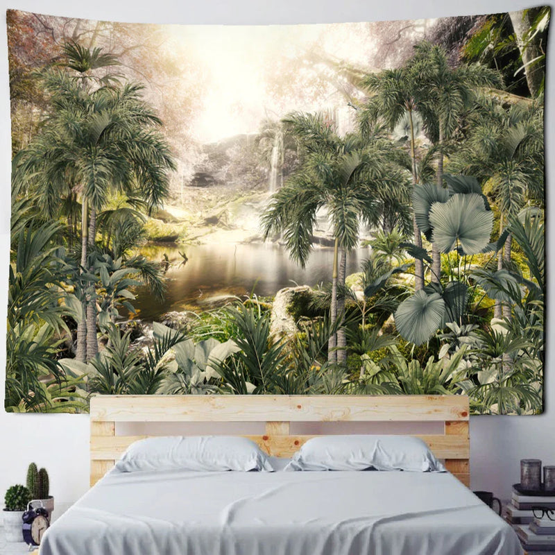 Afralia™ King Palm Landscape Plant Tapestry - Tropical Wall Hanging Home Decor