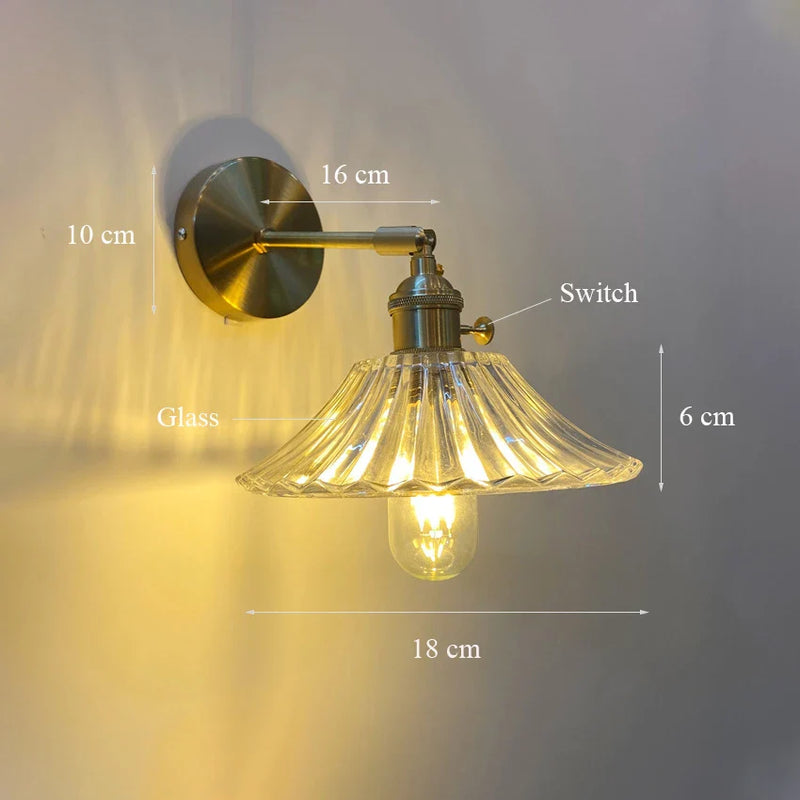 Nordic Glass Wall Lamp Rotatable Brass Bedside Sconce Light Fixture by Afralia™