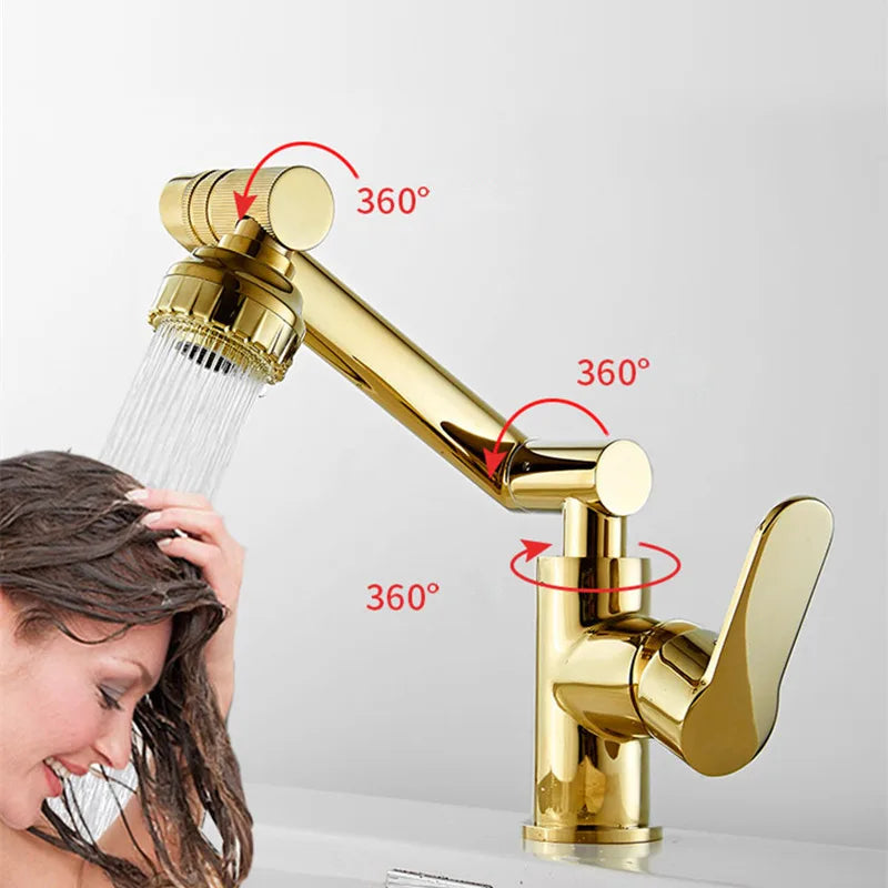 Afralia™ Gold and Black Bathroom Faucet with Hot Cold Water Mixer - Deck Mounted