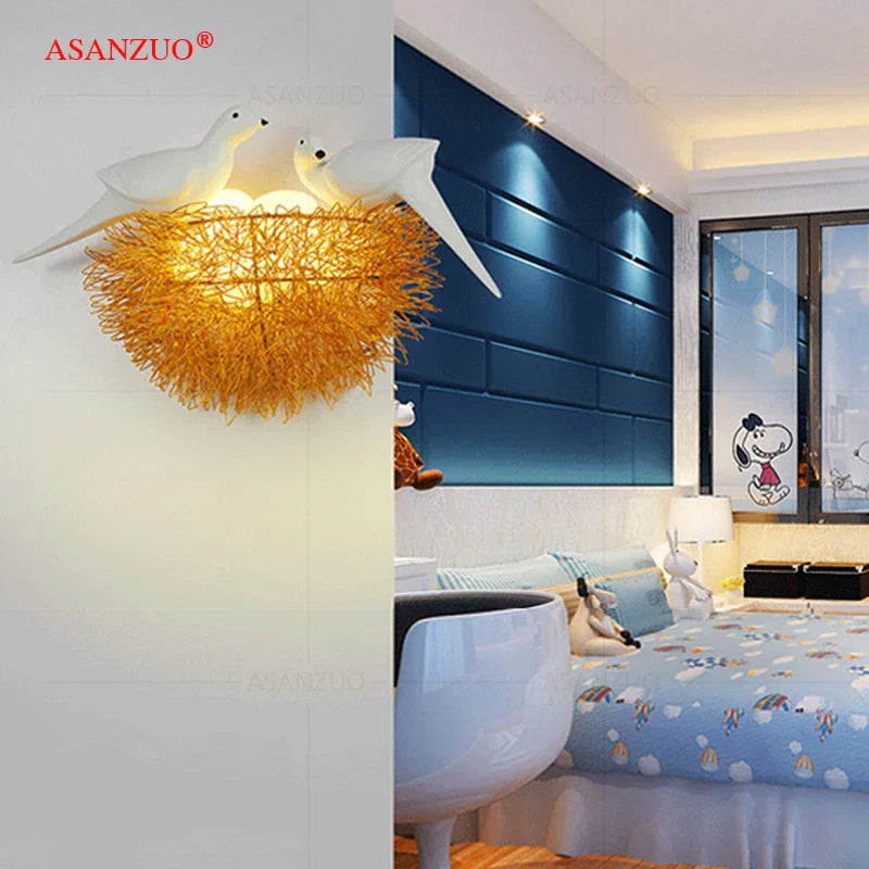 Afralia™ Birds Nest Wall Lamp | 3D Art Light Fixture for Children Room & Living Room