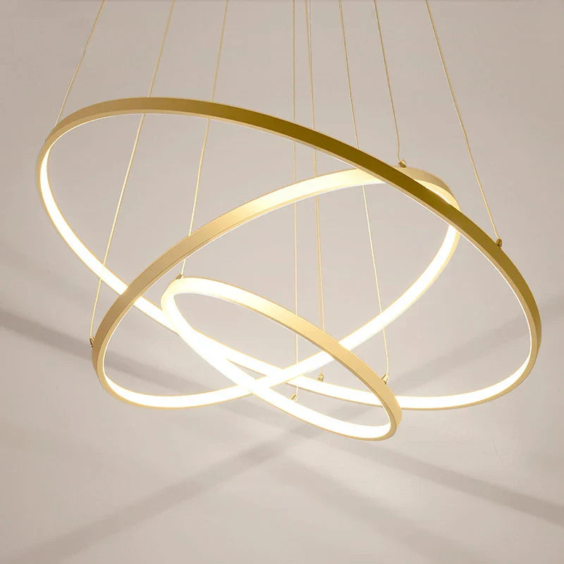 Afralia™ LED Circle Rings Pendant Lights: Modern White/Gold/Black Luster Lamp for Home Lighting