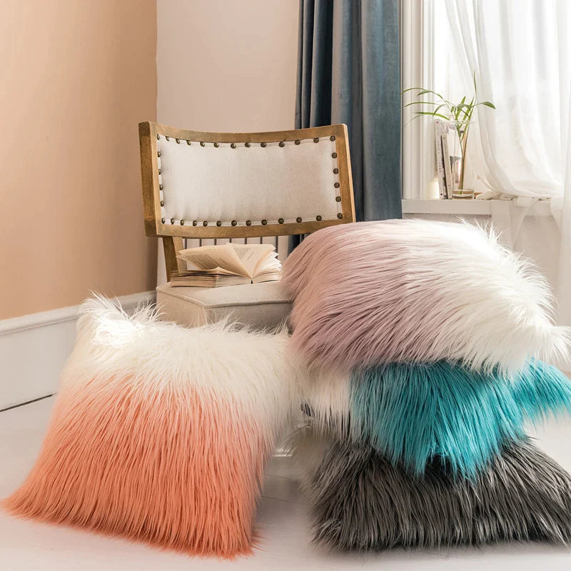 Faux Fur Cushion Cover 50x50cm in Pink Grey Blue Orange for Stylish Home Decor by Afralia™