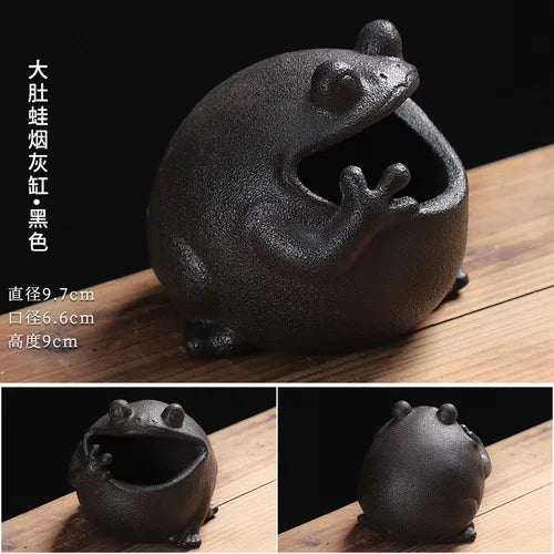 Afralia™ Cute Big Belly Frog Cartoon Ceramic Ashtray Decor Gift for Boyfriend