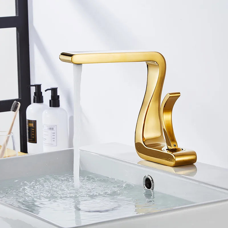 Afralia™ Gold & White Basin Faucet: Modern Brass Mixer Tap for Bathroom Sink