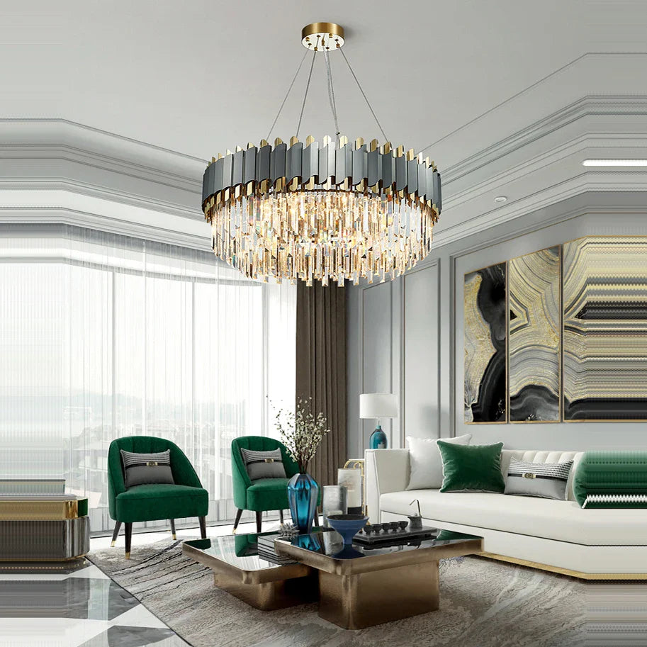 Afralia™ Art Deco Golden Crystal Chandelier LED Hanging Lamp
