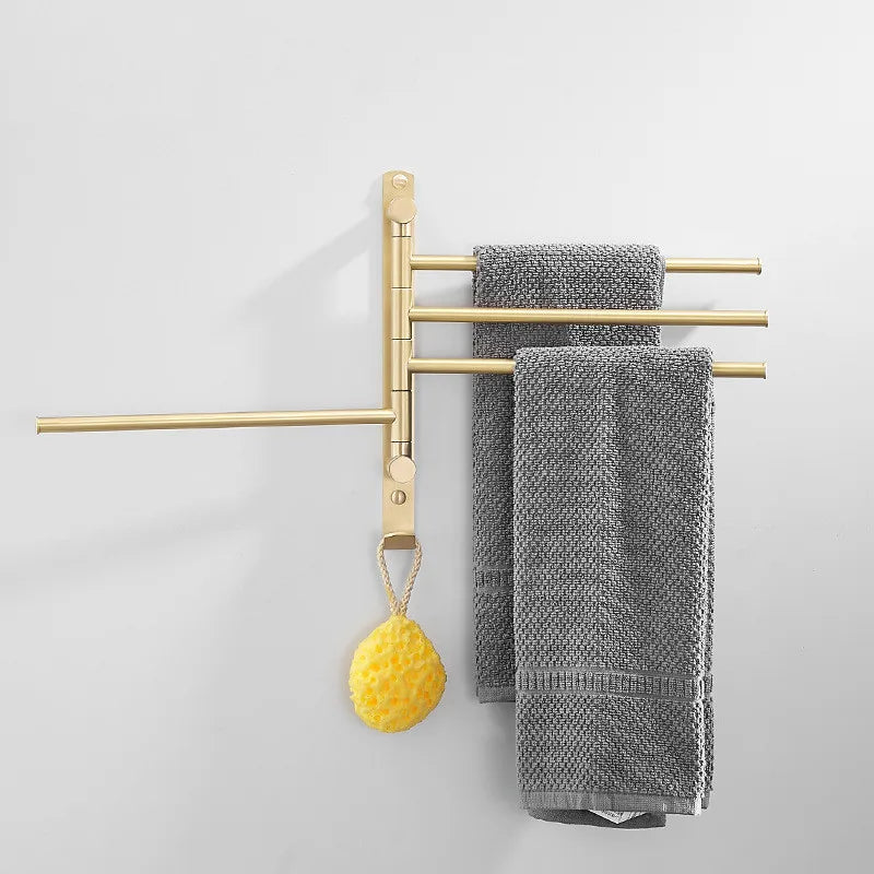 Afralia™ Brushed Gold Swivel Towel Hanger Total Brass Wall Mounted Bathroom Towel Bar