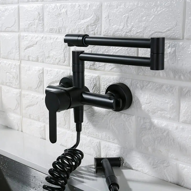 Afralia™ Solid Brass Kitchen Sink Mixer Tap with Spray Gun, Wall Mounted, Hot & Cold Rotation