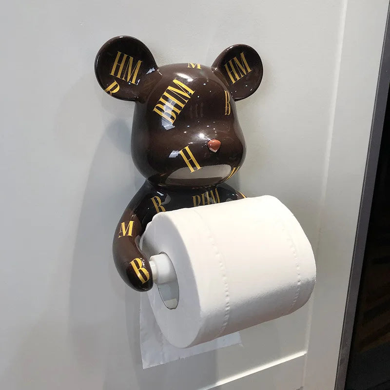 Afralia™ Bear Resin Paper Towel Holder: Nordic Animal Hanging Tissue Box Rack for Modern Wall Decor