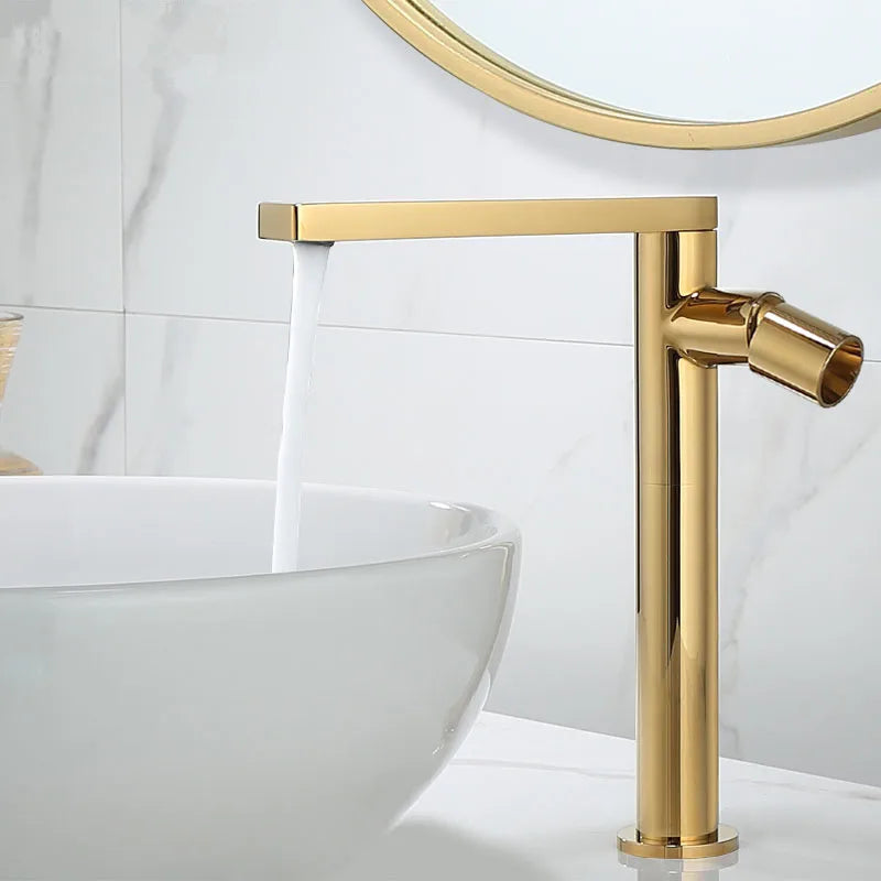 Gold Single Handle Bathroom Faucet by Afralia™ - Brass Basin Mixer Tap for Hot/Cold Water